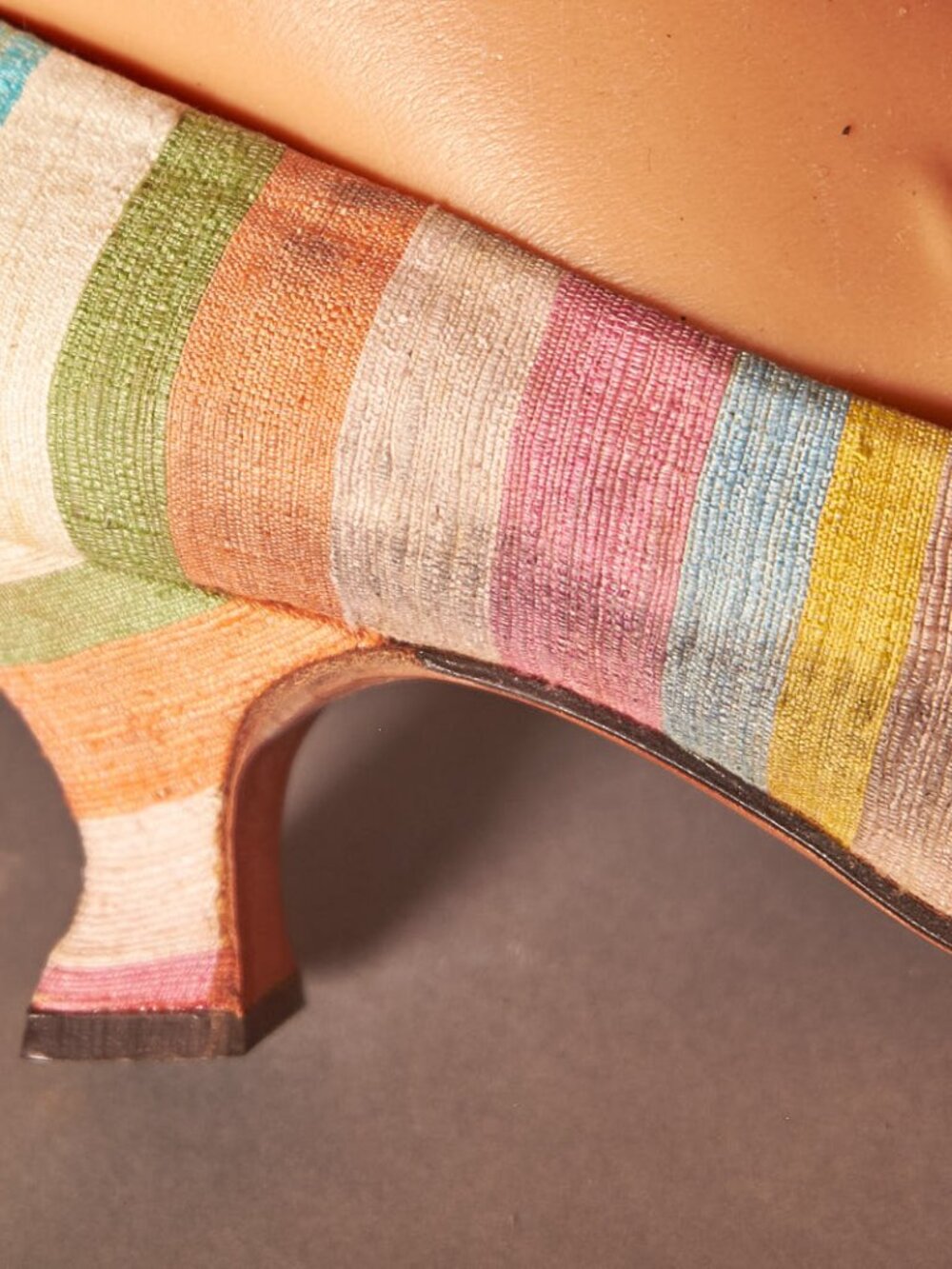 1950s Striped Pastel Linen Pumps Heels Petite - Picture 8 of 12